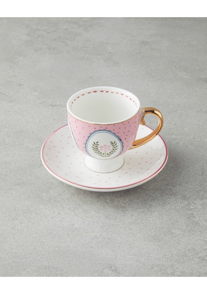 Retro Vibe New Bone China 4 Parça 2 Kişilik Kahve Fincan Takımı 100 ml Pembe