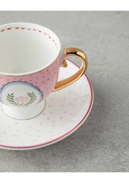 Retro Vibe New Bone China 4 Parça 2 Kişilik Kahve Fincan Takımı 100 ml Pembe