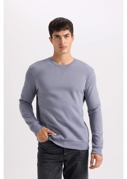 Regular Fit Bisiklet Yaka Kalın Basic Düz Sweatshirt T3777AZ24AU