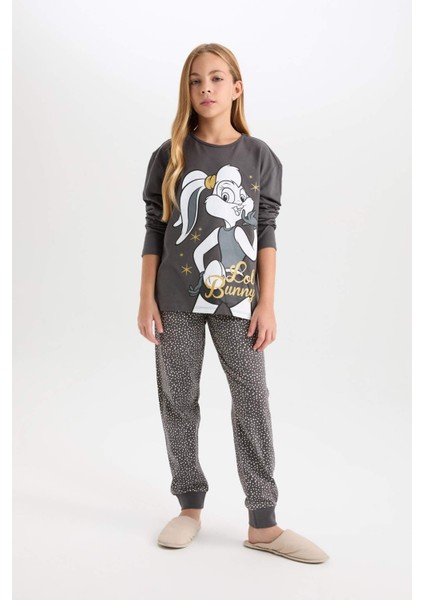 Kız Çocuk Pijama Takım Looney Tunes Uzun Kollu Üst Beli Lastikli Uzun Alt D6657A824WN