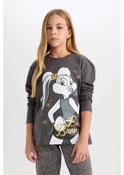 Kız Çocuk Pijama Takım Looney Tunes Uzun Kollu Üst Beli Lastikli Uzun Alt D6657A824WN