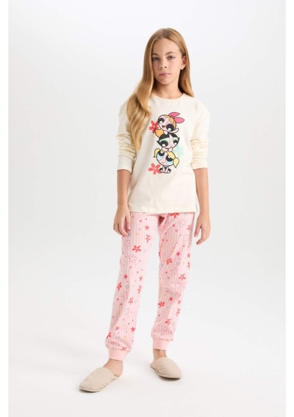 Kız Çocuk Pijama Takımı PowerPuff Girls Uzun Kollu Üst Desenli Beli Lastikli Uzun Alt D9838A824AU