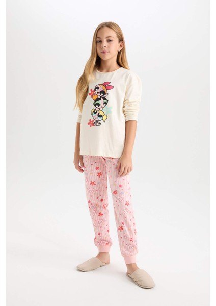 Kız Çocuk Pijama Takımı PowerPuff Girls Uzun Kollu Üst Desenli Beli Lastikli Uzun Alt D9838A824AU