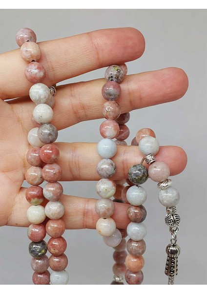Jasper Taşı Pembe-Beyaz Karışık Renkler 99LUK Tesbih 8mm (24005) fırsatları