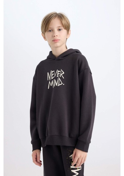 Erkek Çocuk Oversize Geniş Kalıp Sırt Baskılı Kapüşonlu Sweatshirt D7115A824WN modelleri