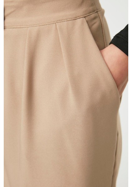 Kadın Boru Paça Regular Dokuma Wide Leg Geniş Paça Yüksek Bel Pantolon