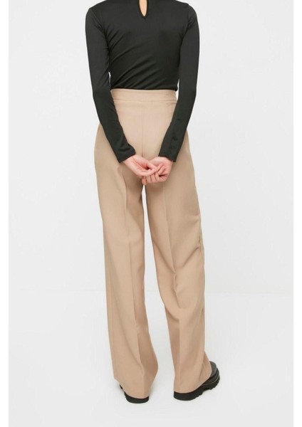 Kadın Boru Paça Regular Dokuma Wide Leg Geniş Paça Yüksek Bel Pantolon