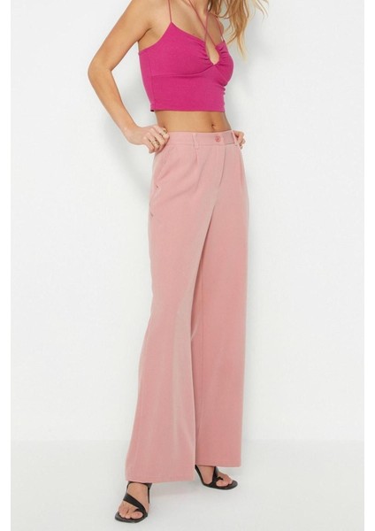 Kadın Yeni Moda Geniş Paça Uzun Boy Dokuma Yüksek Bel Wide Leg Geniş Paça Pilili Pantolon