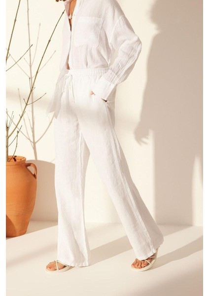 Kadın Yeni Moda Geniş Paça Uzun Boy Denim Keten Beli Lastikli Yüksek Bel Wide Leg Pantolon fiyatları