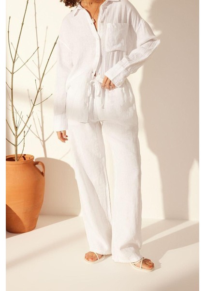 Kadın Yeni Moda Geniş Paça Uzun Boy Denim Keten Beli Lastikli Yüksek Bel Wide Leg Pantolon fırsatları