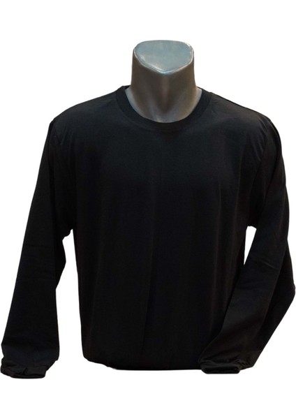 Sıfır Yaka Uzun Kol T-Shirt - Siyah - M