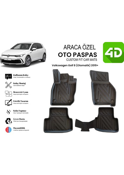 Natur Forcer Volkswagen Golf 8 2019 Sonrası 4d Havuzlu Paspas | Otomatik Vites