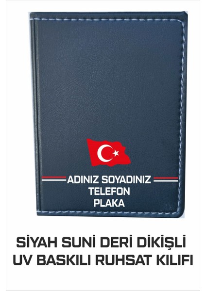 Suni Deri Araç Ruhsat Kılıfı Dikişli Canlı Uv Kabartma Baskılı 1.sınıf Siyah 1 Adet