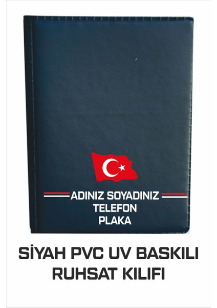 Oto Ruhsat Kılıfı Pvc Kişiye Özel Uv Kaliteli Baskı Kalıcı Renkler Siyah 1 Adet