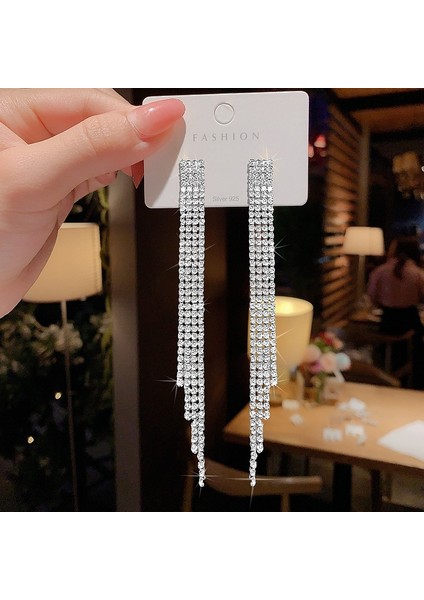 Üst Düzey ve Atmosferik Internet Ünlü Mizaç Küpeleri Avrupa ve Amerikan Modası Abartılı Elmas Taklidi Uzun Püskül Küpeler (Yurt Dışından)