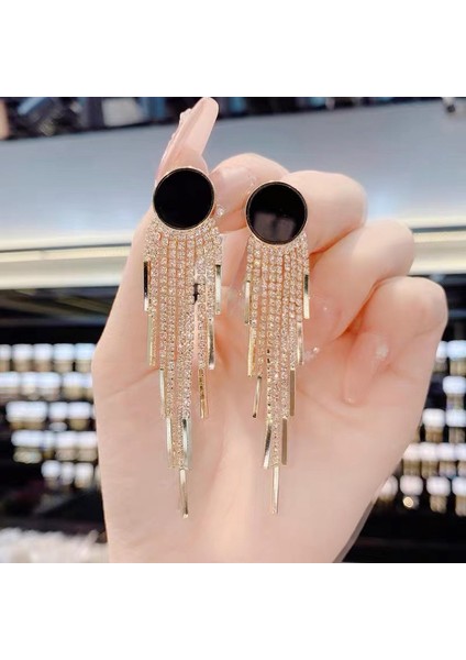 Üst Düzey ve Atmosferik Internet Ünlü Mizaç Küpeleri Avrupa ve Amerikan Modası Abartılı Elmas Taklidi Uzun Püskül Küpeler (Yurt Dışından)