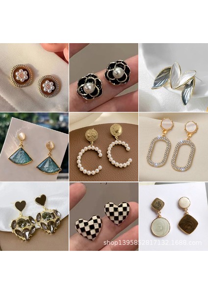 Kore Tarzı Kamelya Tarzı Delinmemiş Küpe Inci Çiçek Dama Tahtası Elmas Küpe Kadınlar Için (Yurt Dışından) modelleri