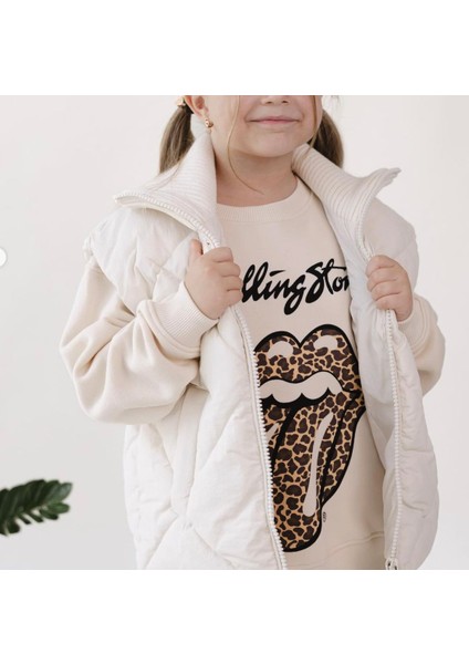 Kız Çocuk Yeni Sezon Leopar Desen Açık Kahve - Bej Renk Rolling Sweatshirt indirimleri