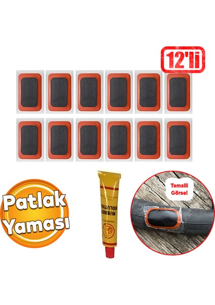Solüsyonlu Iç Lastik Soğuk Yaması Şambrel Şamyel Patlak Tamiri Bisiklet Yapıştırma 12'li Paket