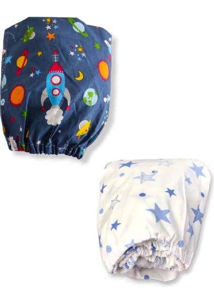 Pamuklu Bebek ve Çocuk Lastikli Çarşaf Galaksi ve Mavi Yıldızlı 90X200 (2 Adet)