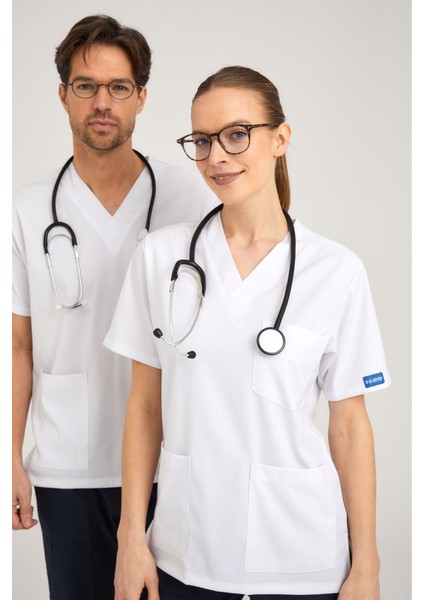 Üst Beyaz Alt Lacivert Likralı Hemşire Forması Alt Üst Cerrahi Takım Scrubs Üniforma Cerrahi Forma