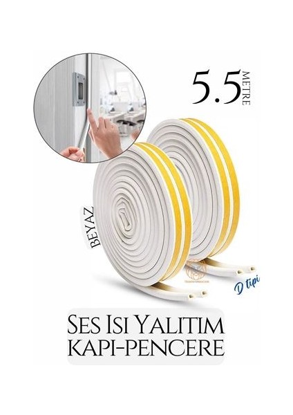 D Tip Kapı Pencere Ses Isı Yalıtım Bandı Epdm Kauçuk 5.5 Metre