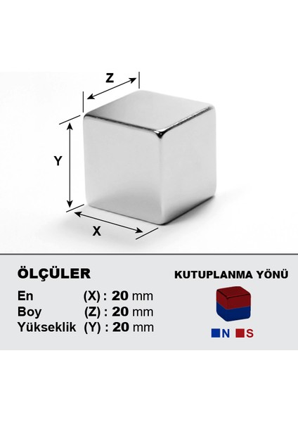 Neodyum Mıknatıs 20X20X20 Boy 20 mm En 20MM Kalınlık 20 mm Çok Güçlü Mıknatıs