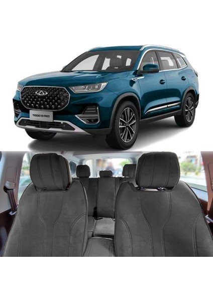 Chery Tiggo 8 Pro Max Araca Özel Koltuk Kılıfı Koruyucu Luvi Serisi 2024-Sonrası Siyah