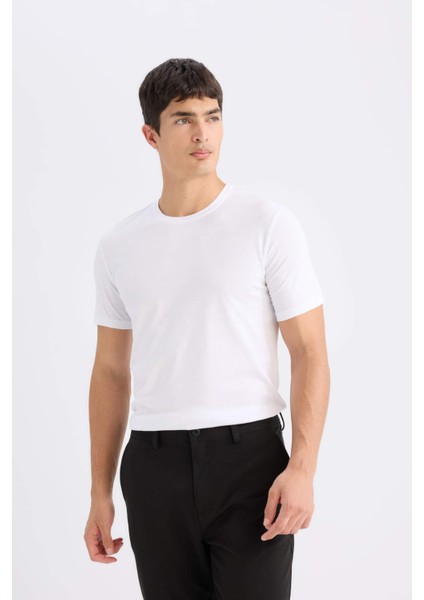 Slim Fit Dar Kesim Bisiklet Yaka Modal Karışımlı Pamuklu Basic Düz Siyah Kısa Kollu Tişört M6606AZ24AU fırsatları