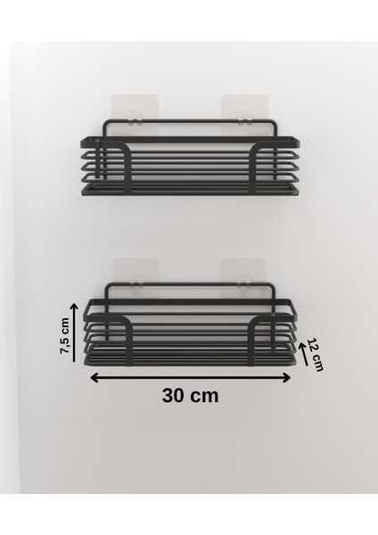 Teknotel Yapışkanlı Kancalı 2 Adet Banyo Rafı Mat Siyah ST284H