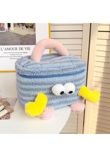 Karikatür Sevimli Peluş Kozmetik Çantası Büyük Gözler Çok Fonksiyonlu Çanta Büyük Kapasiteli Seyahat Kozmetik Saklama Çantası (Yurt Dışından)
