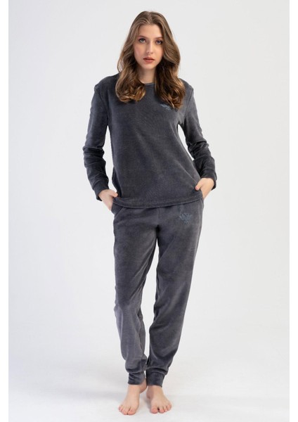 Kadın Kadife Uzun Kol Füme Pijama Takım C6T9N0O304