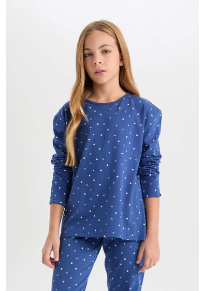 Kız Çocuk Pijama Takım Desenli Uzun Kollu Üst Beli Lastikli Uzun Alt D7746A824WN