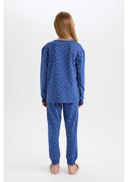 Kız Çocuk Pijama Takım Desenli Uzun Kollu Üst Beli Lastikli Uzun Alt D7746A824WN