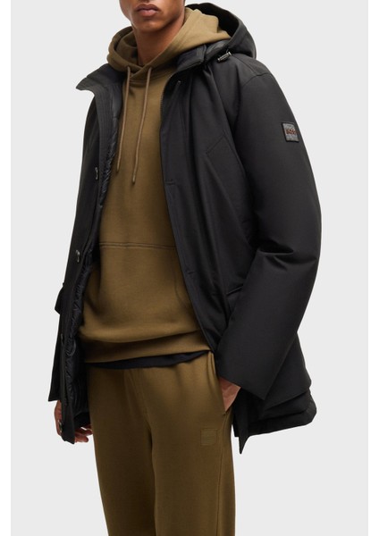 Logolu Regular Fit Su Itici Kapüşonlu Mont Erkek Mont 50499551 001
