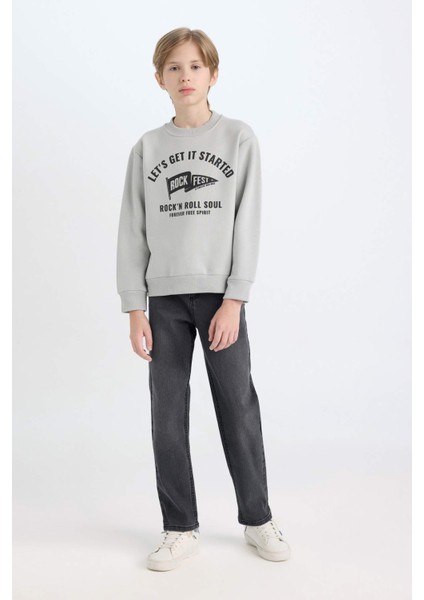 Erkek Çocuk Bisiklet Yaka Baskılı Kalın Sweatshirt D4345A824WN
