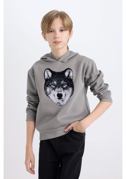 Erkek Çocuk Kapüşonlu Baskılı Sweatshirt B2076A824WN modelleri
