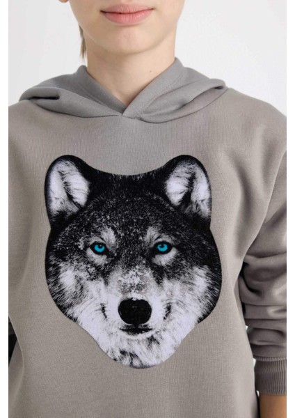 Erkek Çocuk Kapüşonlu Baskılı Sweatshirt B2076A824WN fırsatları