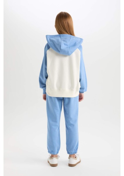 Kız Çocuk 2'li Takım Kapüşonlu Baskılı Sweatshirt Beli Lastikli Eşofman Altı D4065A824WN