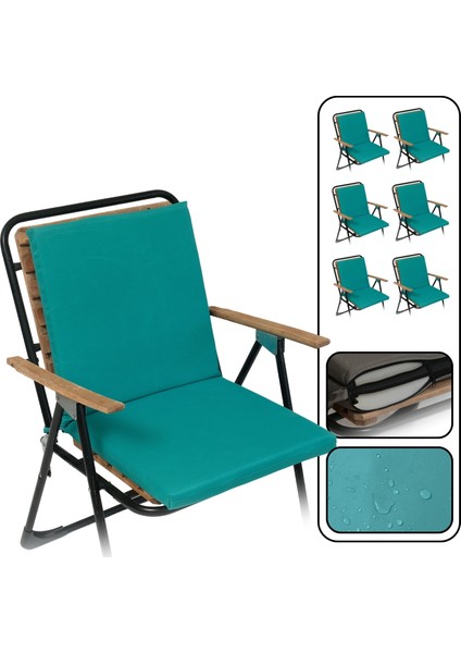x permate 6'lı Sandalye Minderi Su Itici Kumaş 40 x 40 cm Sünger Sırtlıklı Sandalye Minderi Bağcıklı Turkuaz fiyatları