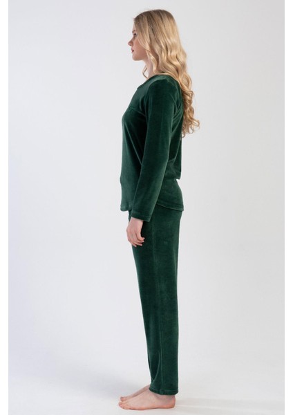Kadın Kadife Uzun Kol Yeşil Pijama Takım C3T8N0O304