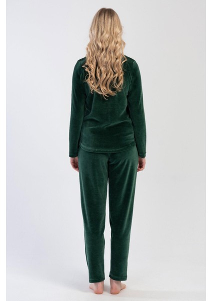 Kadın Kadife Uzun Kol Yeşil Pijama Takım C3T8N0O304