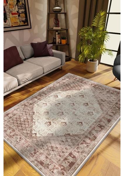 Huzur Etnik Desenli Halı Geometrik Salon Halısı Bej Krem Renkli Oturma Odası Halısı