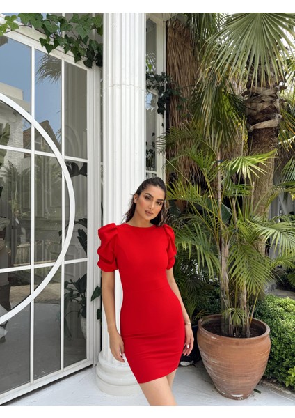 Joanne Karpuz Kol Mini Elbise 582540 Kırmızı
