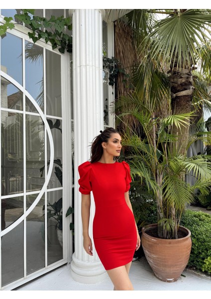 Joanne Karpuz Kol Mini Elbise 582540 Kırmızı