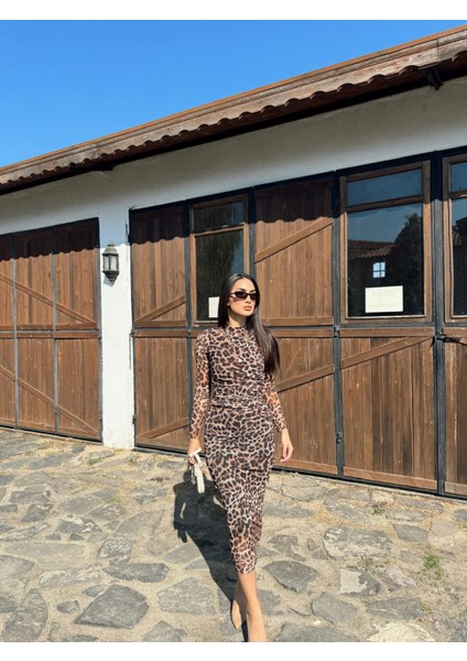 Büzgülü Maxi Tül Elbise 3079 Kahve