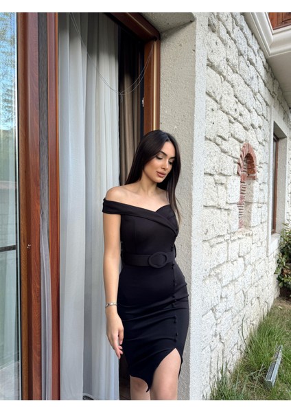 Ursula Madonna Yaka Kemerli Yırtmaçlı Elbise 582486 Siyah modelleri