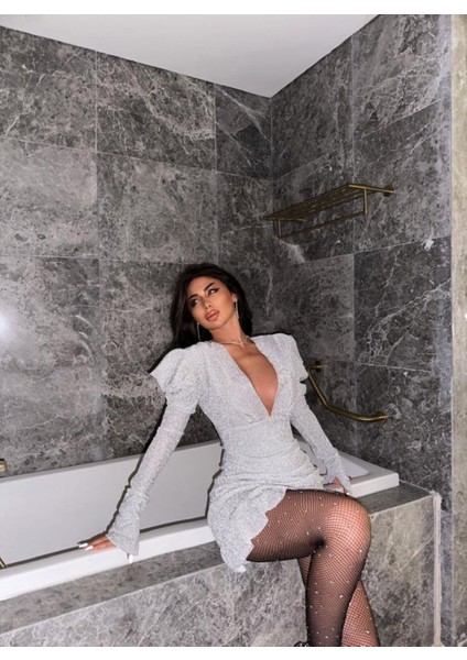 Zodia Prenses Kol Fırfır Etek Mini Elbise 1895 Açık Gri modelleri