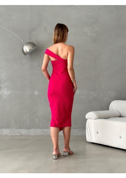 Zack Yırtmaç Detay Midi Elbise 582111 Fuşya fırsatları