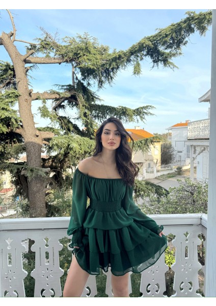 Kat Kat Volanlı Şifon Elbise 2831 Yeşil D1X fiyatları